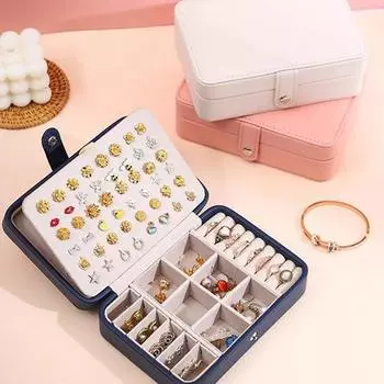 New Leather Jewelry Box Large Capacity Earrings Ring Necklace Storage Box Travel Portable Double Layer Jewelry Case Organizer