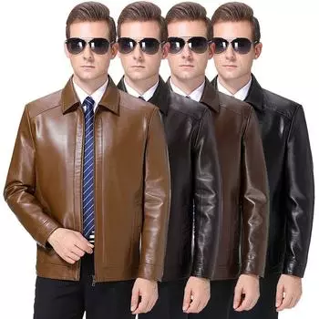 Новая кожаная мужская куртка из овчины с лацканами, бархат и утолщение для сохранения тепла, куртка для папы среднего возраста 170