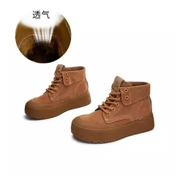 New leather rhubarb boots for women 2025 new autumn and winter platform Martin boots casual versatile retro two-wear boots for women 35