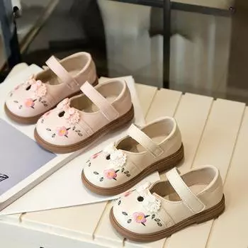 New Leather Shoes Embroider Design Girl Shoes Trendy Versatile Kid Shoe Cute and Popular Princess Shoe Simple Retro Light Sandal 20insole13cm розовый