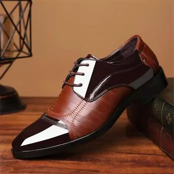 New Leather Shoes Men Lace Up Formal Dress Shoes Luxury Business Oxford Male Office Wedding Dress Shoes Footwear US 5(EUR 38) чёрный