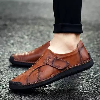 New leather shoes men s casual breathable business men s Doudou shoes soft sole retro handmade large size leather shoes men 38