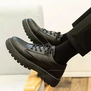 New leather shoes men s trend versatile handsome shoes men s lace-up casual teen British black small leather shoes 39