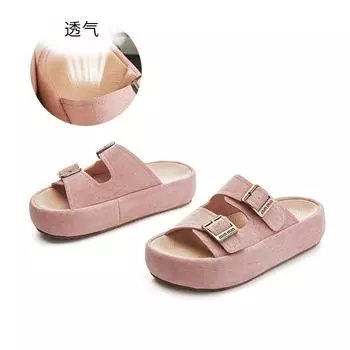 New leather slippers are fashionable to wear outside 2025 summer casual versatile flat-bottomed half-drag women s premium beach slippers 35