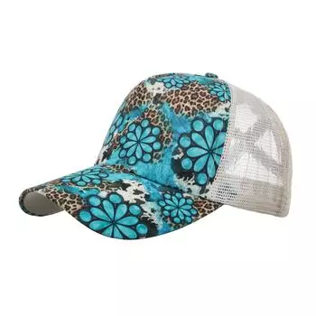 New leopard print flower horizontal strip cross mesh cap baseball cap sun hat