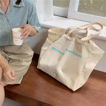 Новая холщовая сумка с буквенным принтом, женская студенческая кантри-ленивая ветровая сумка большой вместимости для переноски через плечо зелёный