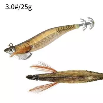 New Lifelike Lead Sinker Jigs Wood Shrimp Lures weave Squid Hook Fishing Tackle Octopus Bait 3.0/25g-Color E