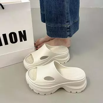 New light and comfortable muffin one-word cool slippers women s thick bottom non-slip one pedal is not tired feet beach cool slippers tide 35