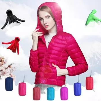 New light and thin down jacket women s hooded Korean version short women s white duck down light and thin down jacket women M чёрный