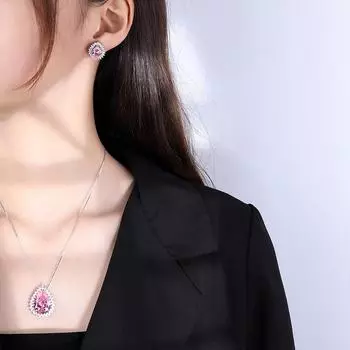 New light luxury pink zircon earrings women s premium retro stud earrings slightly inlaid with water drop-shaped bright necklace pendant.