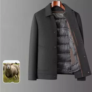 New light luxury thickened cotton wool coat men s lapel wool coat autumn and winter thickened down lining dad outfit M