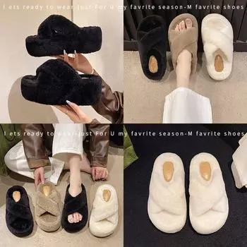 New lightweight cross-haired slippers women s thickened cotton slippers fashion 8 cm polyurethane home cotton slippers 34