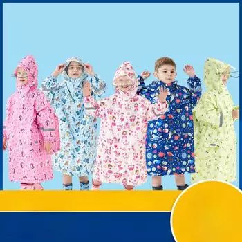 New Lightweight Large Brim Children s Raincoat Dinosaur Car Thick Breathable Backpack Seat Boys and Girls Long Raincoat 33 27 5cm