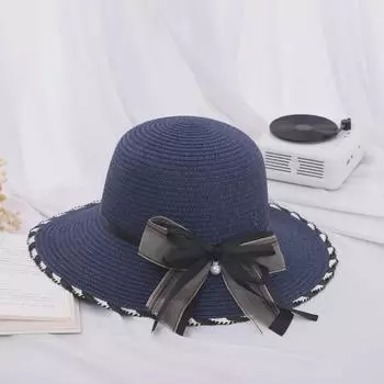 New Lightweight New Arrival Dome Big Brim Monochrome Bow Straw Hat K-style Sun Protection Sunshade out Beach Hat Tibetan youth One size