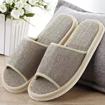 New Linen Shoes Women Men Household Slippers Indoor Non Slip Floor Shoes Summer Ladies Mute Slippers Hotel Flat Slippers 37-38