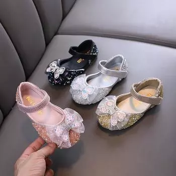 New Little Girl Leather Shoes Shallow Bowtie Children Princess Shoes Non-slip Fashion Kids Causal Flat Shoes for Wedding Party 21 золотой