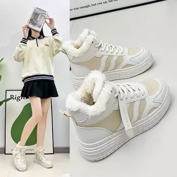 New little white shoes women s velvet thickened warm women s cotton shoes winter warm casual sports board shoes versatile trendy shoes 35