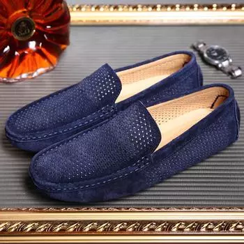 New Loafer for Men Suede Men s Shoes Casual Flats Mens Loafers Luxury Moccasins Breathable Summer Driving Shoes 38 чёрный