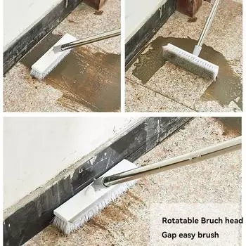 New long handle rotary brush artifact Stainless steel bathroom tile floor bathroom clean brush Stainless steel brush белый