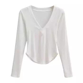 New Long Sleeve Padded Shoulder Midriff Outfit Short Ins T-shirt White S