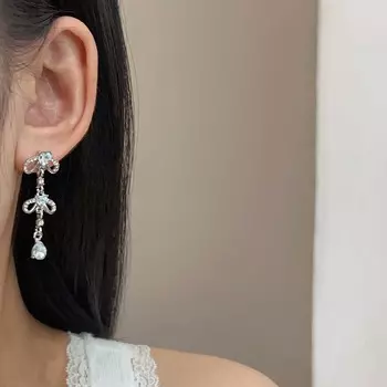 New love butterfly crystal zircon earrings simple Joker bow tassel earrings jewelry gifts как