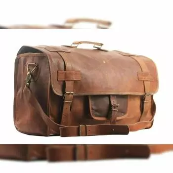 New Luggage Duffel Slim Bag New Men s Brown Vintage Genuine Leather Goat hide Travel