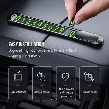 New Luminous Car Temporary Parking Card Car Sticker Hidden Car Auto Phone Number Card Plate Car Accessories Metal Alloy hot серебряный