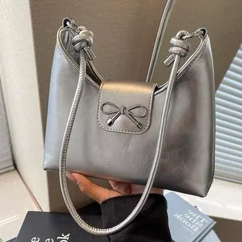 Новая роскошная сумка через плечо с бантом и подмышкой, красная свадебная сумка через плечо для женщин, осенняя модная сумка с текстурой PU (20cm<Max Length<30cm)