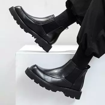 New Luxury Brand Chelsea Leather Boots Dress Square Head Wedding Shoes Genuine Leather Fashion Casual Boots Ankle Boot Footwear 38 чёрный