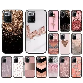 New Luxury Rose Gold Diamond Heart Phone Case For Xiaomi Redmi Note 11 10 Pro Note 8 Pro 9Pro Note9 9S 10S 9T Redmi 10 9C 9A Redmi Note9Pro