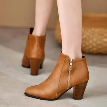 New Luxury Women Ankle Boots Fashion Leather Boots High Heels Ladies Shoes Side Zipper Short Boots for Women Shoes Zapatos Mujer 35