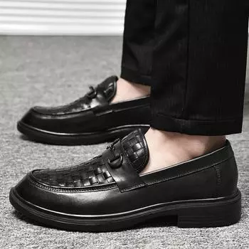New Male Wedding Dress Shoes Genuine Leather Platform Loafers Comfortable Men s Casual Shoes Fashion Mens Slip on Business Shoes 38 чёрный