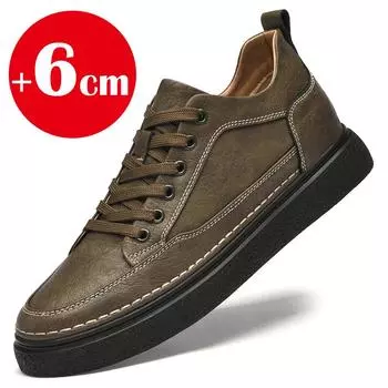 New Man Lift Cowhide Sneakers Booster Genuine Leather Elevator Shoes Men Height Increase Insole 6cm Designer Taller Male 37