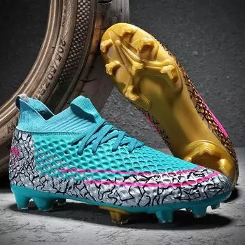 New Mandarin Duck High Top Football Shoes Male Students AG Spikes Youth Campus Sports Shoes Training Shoes Large Size Shoes 34