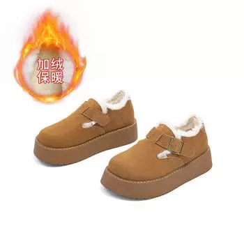 New Mao Mao shoes women s 2025 winter retro leather white shoes women s thick-soled warm casual women s shoes velvet cotton shoes 35