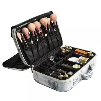 Новая мраморная косметичка для женщин, большая вместимость, водонепроницаемая искусственная кожа, дорожная косметика, косметический футляр для хранения косметики