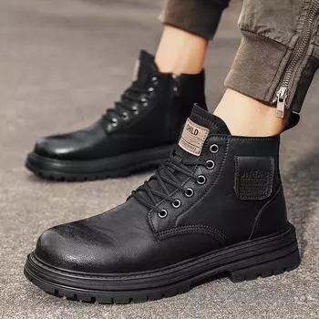 New Martin boots high-top trendy men s boots autumn and winter velvet casual men s tooling boots British fashion men s Martin shoes 39