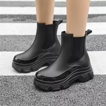 New medium tube rain shoes women s rubber shoes wear non-slip water boots thick-soled water shoes and fleece short rain boots 35