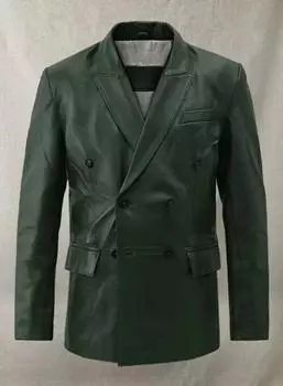New Men Blazer Green Handmade Genuine Leather Lambskin Formal Stylish Fashion S зелёный