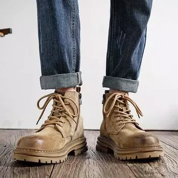 New Men Boots Lace-up Leather Ankle Boots Comfy Office Work Retro Shoes Casual Formal Footwear Brand Men s Leather Outdoor Boots 38 коричневый