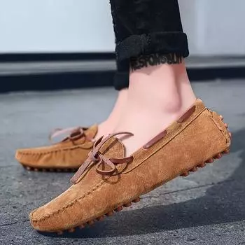 New Men British Style Casual Shoes Fashion Lightweight Men Shoes Mens Slip-on Anti-slip Wearable Men Flats Male Driving Shoes 38 бежевый