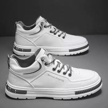 New Men Casual Shoes Trendy Lace Up Non-slip Wear-resistant Men s High Top Flats Shoes 2024 Korean Hot Selling Man Tooling Shoes 39 белый