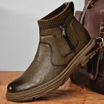 New Men Fashion Ankle Boot Casual Leather Lightweight Side Zipper Outdoor Boot Men Classic Breathable Work Shoes Winter Non Slip 38 чёрный