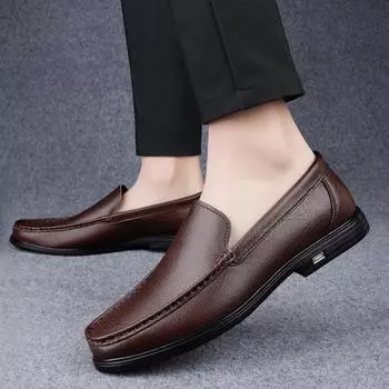 New Men Genuine Leather Hooded Casual Shoes Autumn Slip-on Flat Shoes Fashion Brands Casual Lefu Men s Comfortable Driving Shoes 38 чёрный