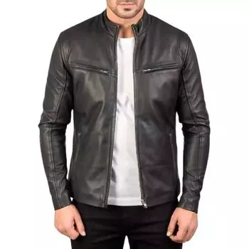 New Men Jacket Black Leather Handmade Genuine Lambskin Stylish Biker Soft Real S чёрный