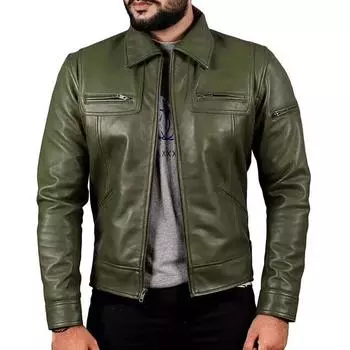 New Men Jacket Olive Green Leather Handmade Genuine Lambskin Lambskin Real Stylish Soft Fit S оливковое зеленый