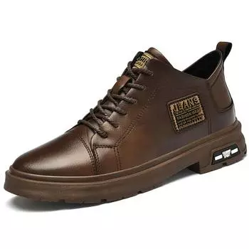 New Men Leather Shoes Breathable Lace Up Casual Shoes Handmade Man Black Dress Shoes Commerce Breathable Height Increasing Shoes 37