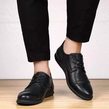 New Men Leather Shoes For Men Business Shoes Lace up style Fashionable minimalist style Wedding Party Office Men s Shoes 37 чёрный