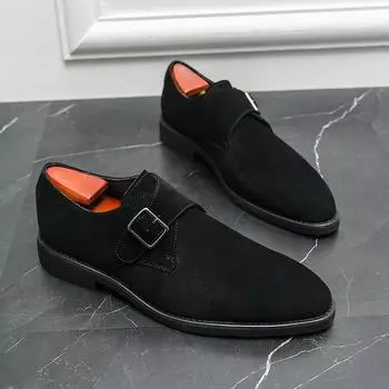 New Men Loafers Black Brown Side Buckle Suede Leather Shoes European American Fashionable Round Toe Formal Shoes Sizes 38-46 38