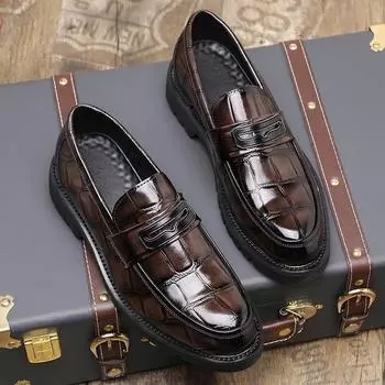 Новые мужские мокасины из полиуретана с тисненым узором на толстой подошве, нескользящие, удобные, классические, деловые, повседневные, мужские туфли, большой размер 38-48 38 чёрный